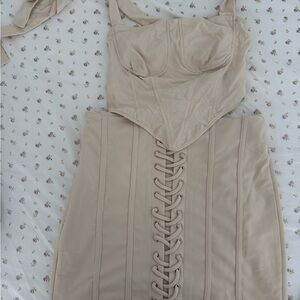 Cute Beige Corset Skirt Set